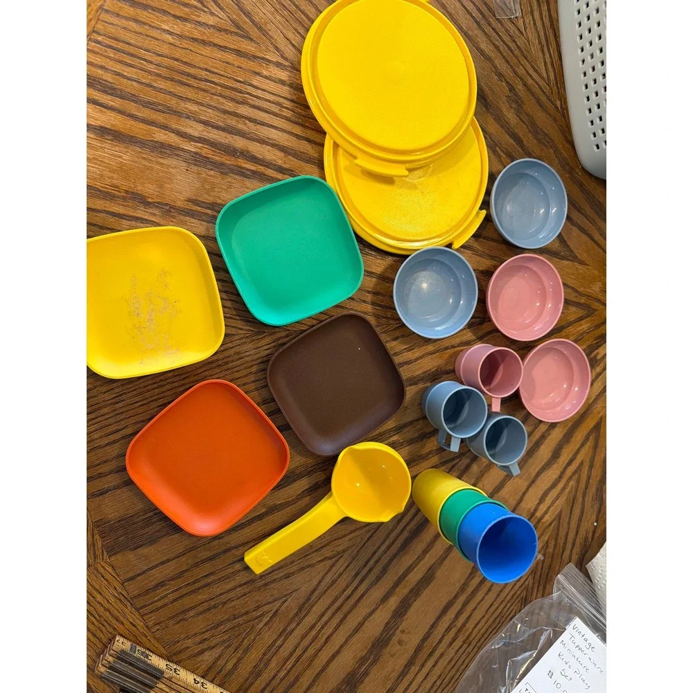 Vintage Tupperware Toys Miniature Kids Play Kitchen Set Plates Cups Bowls Ladle